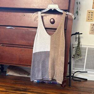 Colorblock Knit Tank Top Swim Coverup - Neutral Multi